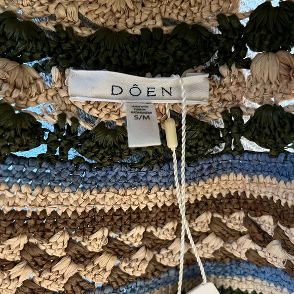 Doen Striped Crochet Bucket Hat in Cream and Green - Picture 3 of 4